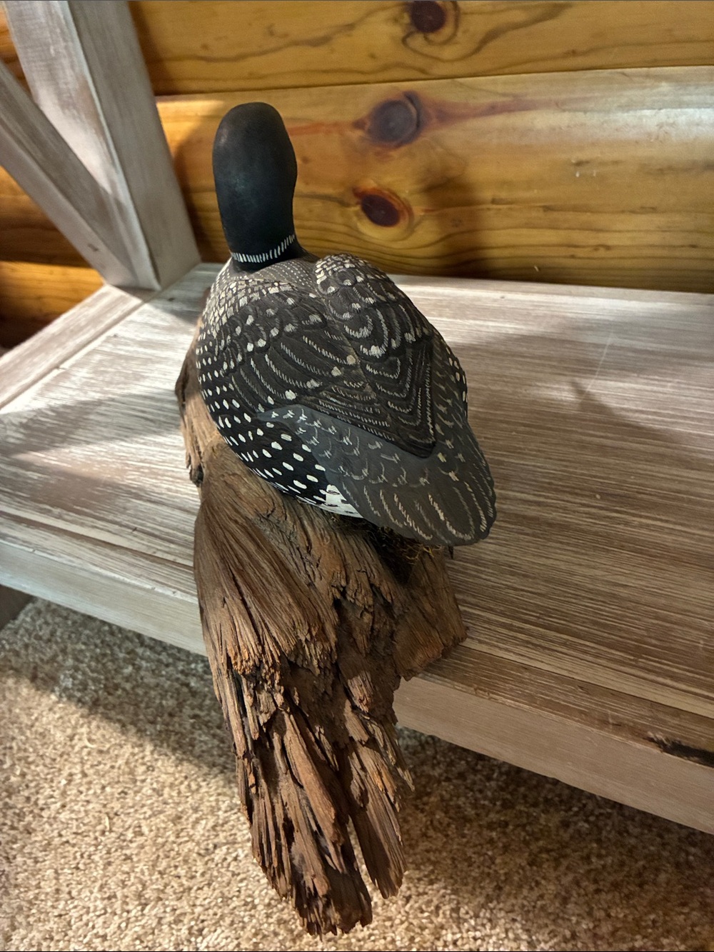 Vintage Loon Decoy Figurine Hand Painted Black & White Bird Decor Rustic Cabin - Picture 12 of 12